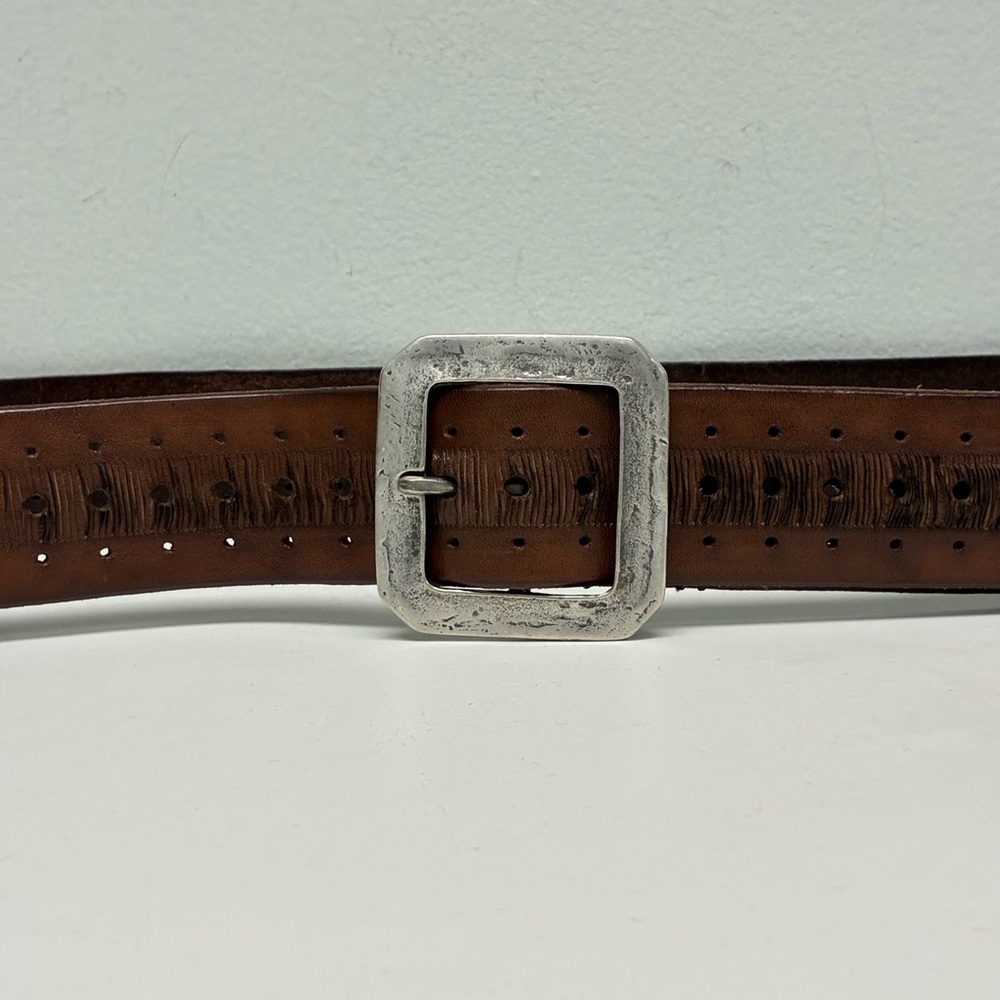 John Varvatos Collection Brown Leather Belt Size 34 - Picture 4 of 8